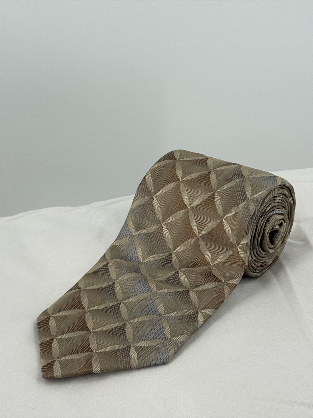 Men's Taupe Geometric Silk Tie